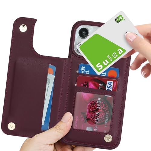 iCoverCase Compatible with iPhone 13 Pro Case with Card Holder, Wallet Phone Case for Women Men RFID Blocking PU Leather Protective Case 6.1 Inch (Wine Red) - color: Wine Red