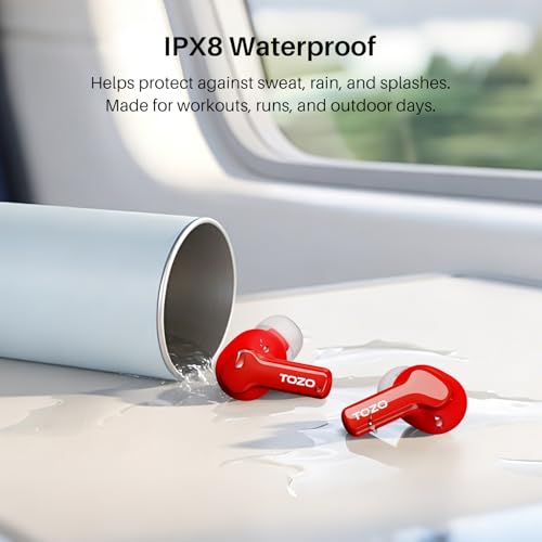 TOZO Hybrid Active Noise Cancelling in Ear Wireless Earbuds, 68H Playtime - color: Red