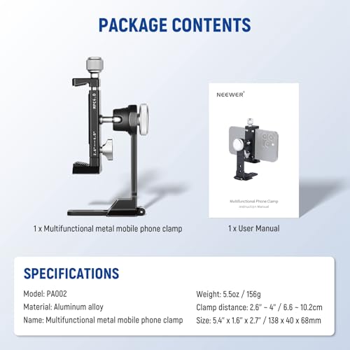 NEEWER Smartphone Tripod Mount Aluminum Alloy, 360° Rotatable Phone Stand