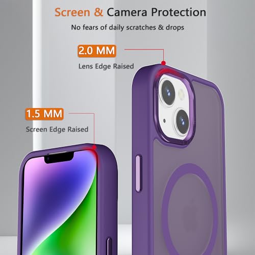 Magnetic iPhone 14/13 case,Compatible with Magsafe, Military-Grade Protection,Slim Translucent Matte Shockproof with Anti-Scratch Anti-Fingerprint Phone Cover (deep Purple, iPhone 14/13) - color: Deep Purple, size: iPhone 14/13