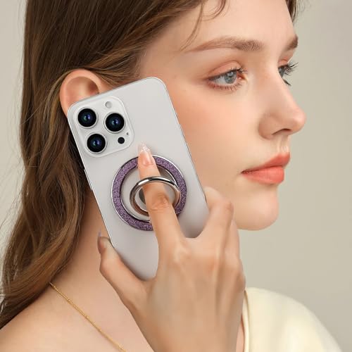 Guppy Magnetic Phone Ring Holder, Glitter Magnet Finger Ring Grip Stand Holder, 360° Rotation with Cell Phone Ring Stand, Compatible with MagSafe for iPhone 17 Pro Max 16 15 14 13 12 All-Purple - color: Purple