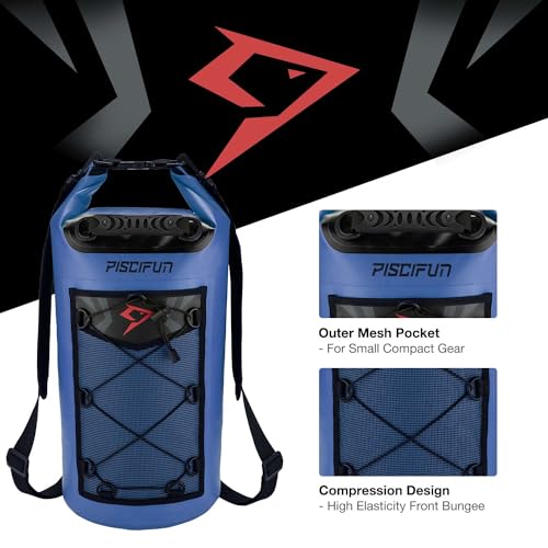 Piscifun Dry Bag, Waterproof Floating Backpack 10L/20L/30L/40L | Waterproof Phone Case, Adjustable shoulder straps, Roll-top closure keeps gear dry, Ideal for Boating, Kayaking, Fishing - color: Sapphire Blue, style: 40l