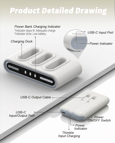GOODaaa Portable Charger, 3-Pack 10000mAh Slim Power Bank Built in Cables - color: White