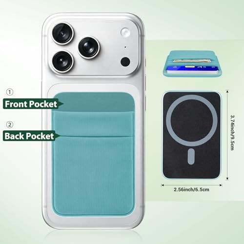 takyu Wallet Compatible with Magsafe, Stretchy Cloth Fabric 2600Gs Secure Magnetic Strength Minimalist Wallet Phone Credit Card Holder Compatible with iPhone 17 16 15 14 13 12 Series Case Green - color: Aqua