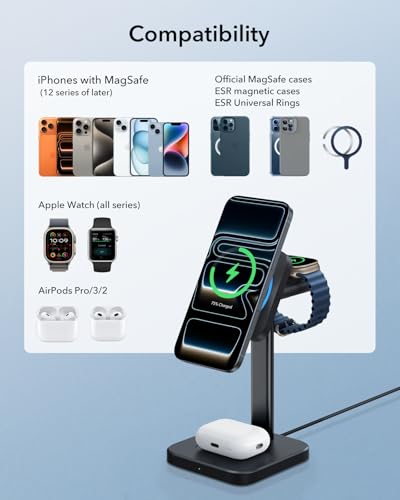ESR 3 in 1 MagSafe Charger Stand with CryoBoost, Wireless Charging Stand - color: Black
