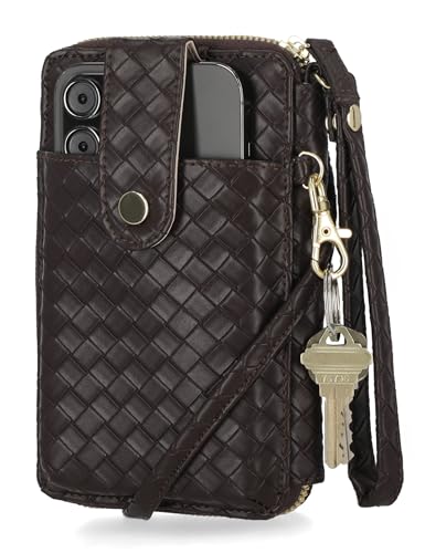 Mundi Jacqui RFID Crossbody Wallet for Women, Vegan Leather Small Travel Handbag with Phone Holder, Compact Organizer with Card Slots and Removable Strap, Vacation Purse in Espresso (Woven) - color: Espresso (Woven)
