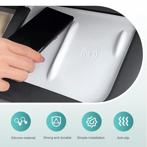 Car Central Control Wireless Power Supply Silicone Pad, Non-Slip Flexible Center Console Wireless Charging Mat, 1:1 Original Size Design, Compatible with 2021-2025 Model Y/Model 3 (White)