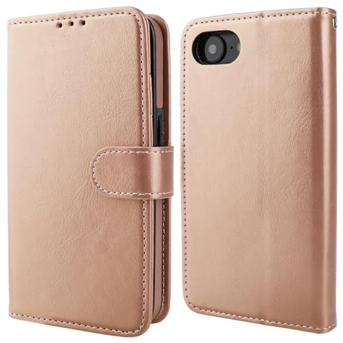 Bocasal Detachable Wallet Case Card Holder for iPhone 17e/16e, Rose Gold | RFID Blocking Kickstand Card Slots Holder PU Leather Magnetic Shockproof Wrist Strap Removable Flip Protective Cover 6.1 inch - color: Rose Gold