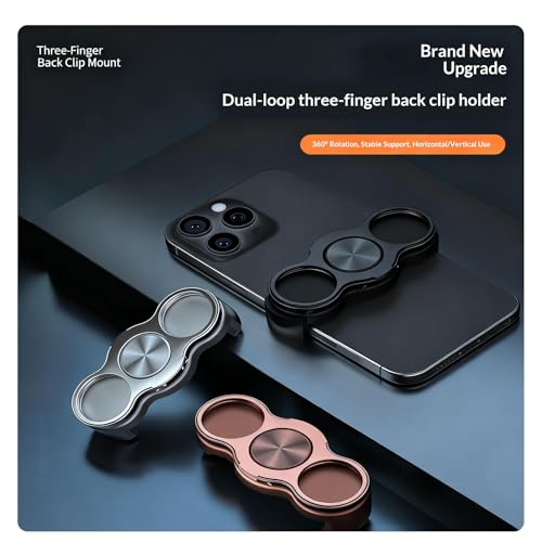 Rookii Dual-Ring Three-Finger Back Clip Holder,360° Rotation Foldable Metal Phone Grip Stand, Back Clip Mount Mobile Support Compatible with Smartphones,Ring Holder for Phone Case (Silvery) - color: silvery