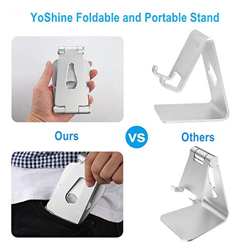 Adjustable Phone Stands, YOSHINE Foldable Cell Phone Holder, Updated Solid Aluminum Phone Dock, Cradle, Portable Cell Phone Stand for Desk Universal Tablet Stand Fits All Android Smartphones - Silver - color: Silver