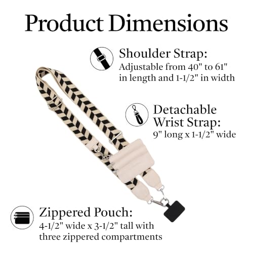 Save the Girls Clip & Go Phone Lanyard with Wallet Pouch, Chevron - color: Black/Cream Chevron Strap