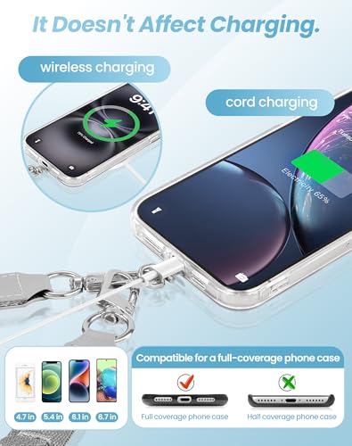 SHANSHUI Clip and Go Strap for Phone with Wallet Crossbody Lanyard, Detachable Wristlet Strap with Zipper ID Window Credit Card Pocket, 2 Pcs Tether Tabs Compatibe for iPhone & Most Smartphones Gray - color: Gray