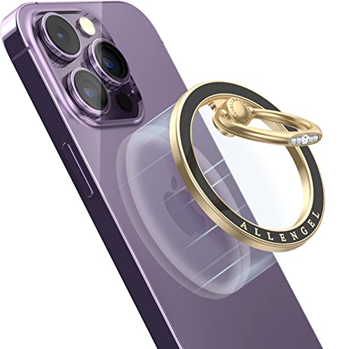 Allengel Magnetic Phone Grip for MagSafe, Magnetic Ring Holder Compatible with MagSafe Phone Ring, 360°Rotating Finger Kickstand for iPhone 16 Pro Max 15 14 13 12 Plus & Android Phone - color: Gold and black ceramic