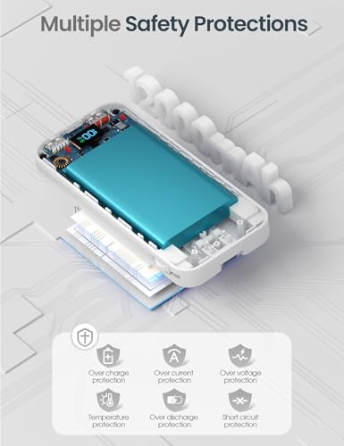 aonidi Portable Charger 12000mAh with Built-in Cables&AC Wall Plug, White - color: White