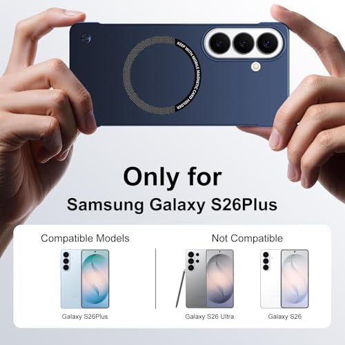 Frameless Slim Case for Samsung Galaxy S26 Plus, Silky Touch, Hard PC Matte Back, Exposed Sides Compatible with Mag-Safe, Anti-Scratch Shockproof Protective Cover for Samsung S26 Plus 5G (Blue) - color: Blue