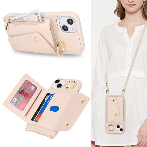 Lipvina Crossbody Wallet Case for iPhone 13,Beige - color: 02-Beige, size: iPhone 13 6.1"