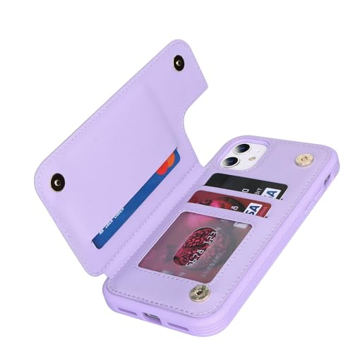 iCoverCase Compatible with iPhone 11 Case with Card Holder, Wallet Phone Case for Women Men RFID Blocking PU Leather Protective Case 6.1 Inch (Light Purple) - color: Light Purple