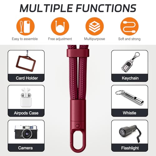 KITANIS 2 Pack Phone Lanyard,2×Phone Neck Strap,4×Tether Tabs,Universal Cell Phone Multifuctional Patch Polyester Lanyards,Cell Phone Lanyards for Women and Men(wine+light camel) - color: Wine+light Camel, size: 16.9''Neck Strap