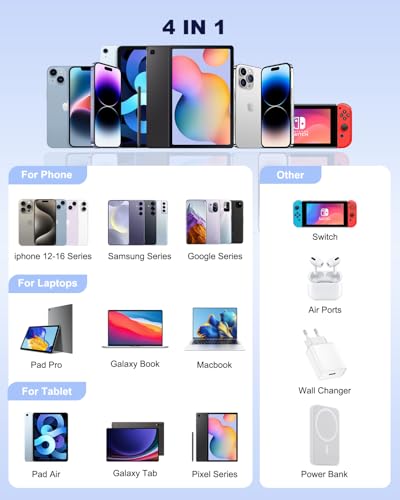Multi Charger Cable 4 in 1 Fast Charging, USBC to USBC Cable 60W iPhone Charger cable 6.6FT Lightning cable USB C/USB A to Lightning, USB C/USB A to Usb c iPhone Lead Wire Cord for iPhone,iPad,Samsung