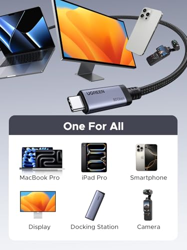 UGREEN 240W USB C to USB C Cable for Thunderbolt 5, USB4 Gen4 80Gbps, 3.3ft