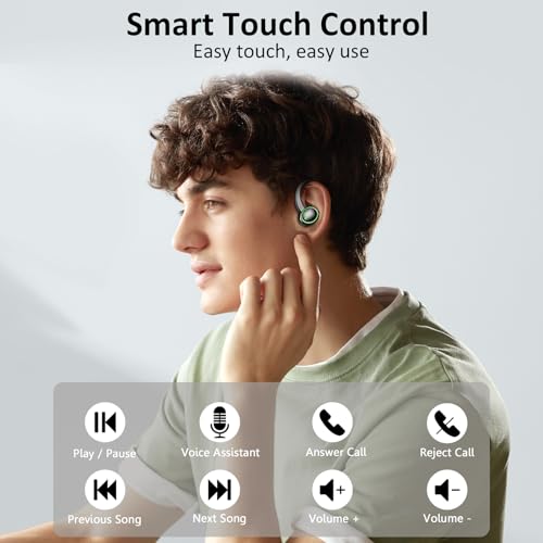 2026 Bluetooth 5.4 Headphones Sports, Wireless Earbuds, 50 Playback Over-Ear buds with 4 ENC Noise Cancelling Mics Deep Bass Fitness Earphones Gym Running Workout, IP7 Headset with Earhook LED Display