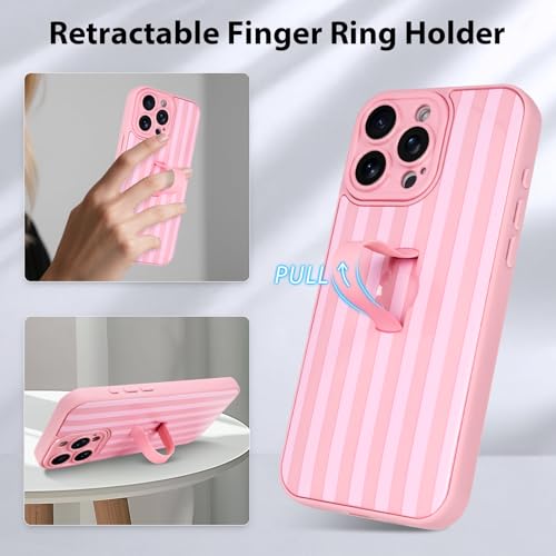 KANGHAR Compatible with iPhone 16 Pro Case Stripes -Pink | Silicone Cute Pattern, Wristband Kickstand Camera Protection Soft Slim Cover for Girls Women - color: Pink-Stripes, size: iPhone 16 Pro