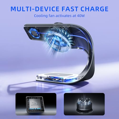 3 in 1 Wireless Charging Station with Cooling for iPhone, Watch & AirPods - color: Gray