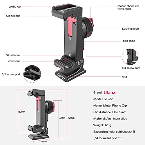 Metal Phone Tripod Mount 3 Cold Shoes & Arca Port, 360° Smartphone Tripod - size: ST-27
