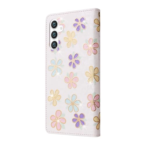 UEEBAI Wallet Case for Samsung Galaxy S23 Plus 5G, PU Leather Phone Case Kickstand RFID Blocking Flip Case Card Slots Wrist Strap Relief Engraved Pattern Magnetic Closure Folio Case - White Daisy - color: White Daisy, size: Samsung Galaxy S23 Plus 5G
