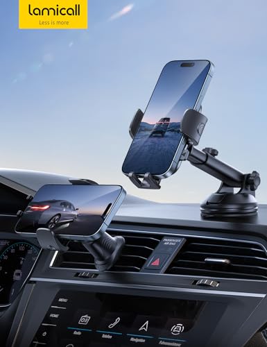 Lamicall Car Phone Holder Dashboard Vent Windshield 70 LBS Suction 3-in-1 - color: Leather Grain