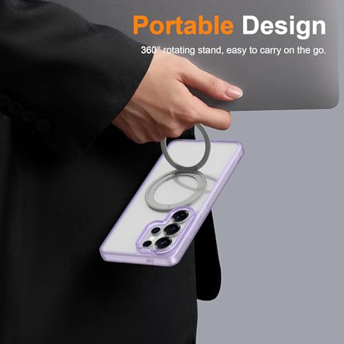 Magnetic Case for Samsung Galaxy S26 Ultra 5G Phone 2026 | with Rotating Kickstand | Non-Yellowing Transparent Clear | Slim Thin | Wireless Charging | Shockproof Protection (Purple) - color: Purple, size: S26 Ultra