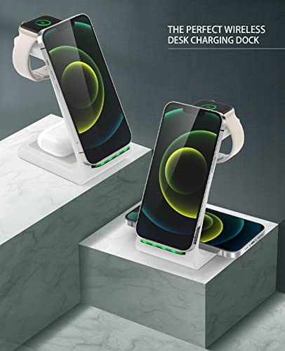 3 in 1 Wireless Charging Station, 2026 Upgraded Fast Desk Charger Station for iPhone 17 16 15 14 13 12 Pro Max Plus, Charger Stand for Apple Watch 11 10 9 8 7 6 5 4 3 2 Ultra SE, Airpods 4 3 2 Pro - color: A-White