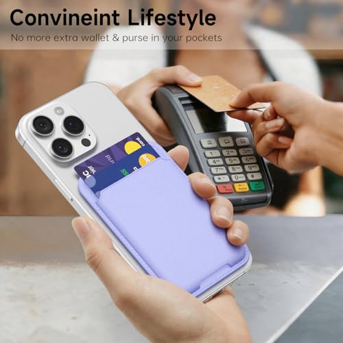 oakxco Phone Wallet Stick On, Slim Thin Adhesive ID Credit Card Holder Wallet Pocket Back of Phone Case, Hard Shell Plastic Sleeve Sticky Card Wallets Pouch for iPhone Samsung Pixel, Purple Lavender - color: Lilac