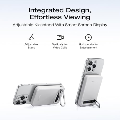 EF ECOFLOW Rapid Mag Power Bank, Qi2 Certified 15W Ultra-Fast MagSafe-Compatible Portable Charger, 10,000mAh Magnetic Power Charger with Foldable Stand, for iPhone 17/16/15. - color: White