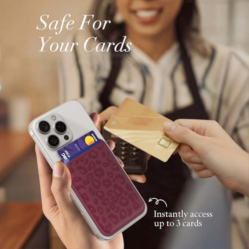 Svanove Leopard Magnetic Phone Wallet Compatible with Magsafe Wallet for Women, Cheetah Print ID Credit Card Holder Wallets for iPhone 17/16/15/14/13/12 Series, Cute Slim Leather Wallets, Burgundy - color: Burgundy