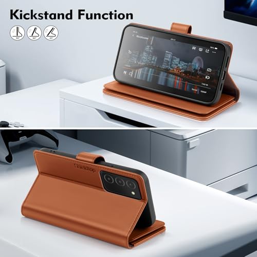 Shieldtop Compatible with Samsung Galaxy A03S US Wallet Case with Card Holder,RFID Blocking PU Leather Phone Case Folio Flip Shockproof TPU Protective Cover Credit Card Slots Women Men,Light Brown - color: Light Brown