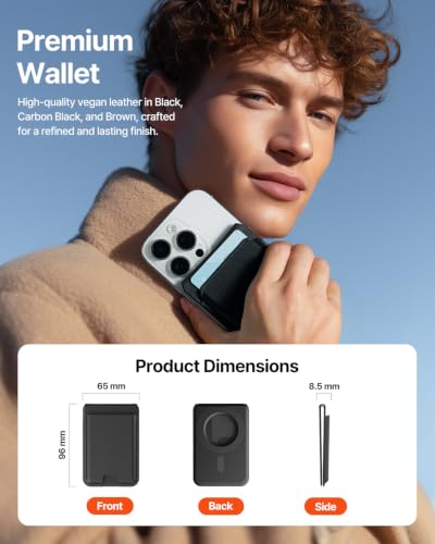 Sinjimoru Magnetic Wallet Stand for MagSafe, 3-Card Holder, Black - color: Black