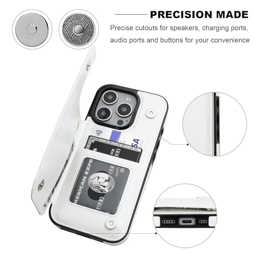 ONETOP for iPhone 16 Pro Wallet Case with Credit Card Holder,White | Kickstand,ID/Cash Holder,Case Wallet with Card Slots,Double Magnetic Clasp,Durable PU Leather Shockproof Cover for Women Men - color: White
