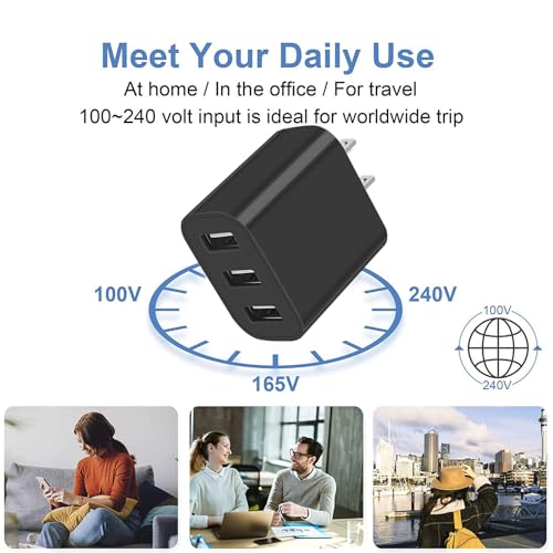 3 USB A Ports Charger Block,YTFCYIKBG Cell Phone wall Chargers,USB Cube - color: black