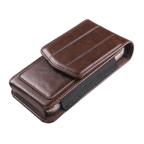 Cell phone Waist Bag with Belt Clip Leather, Vertical Cell Phone Belt Pouch for Men's, Smartphone Waist Holder Wallet Hiking Travel Carrying Case Belt Holster Pack with Card Slot Carabiner Hook - color: Coffee, size: 7.2 INCH