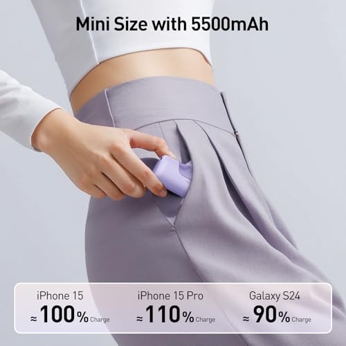 iWALK Portable Charger 5500mAh Next-Gen Small Power Bank 22.5W Fast Charging Battery USB-C Portable Phone Charger for iPhone 18/17/16/15 17 Plus 17 Pro Max iPad, Samsung Galaxy S25 S24 Android,Purple - color: Purple