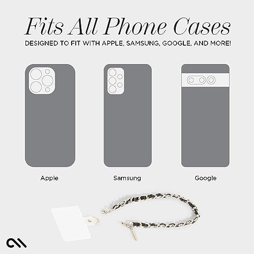 Case-Mate Phone Charm Wrist Strap - Gold Chain/Black Leather | Detachable Anti-Theft Phone Strap - Hands-Free iPhone Wrist Strap for Women - Phone Chain Wristlet for Galaxy, Pixel & More - color: Black Leather
