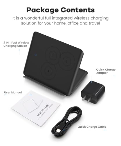 Wireless Charging for Samsung Galaxy Z Fold Series, 2-in-1, 15W Fast Wireless for Galaxy Z Fold 7/6/5/4/3, S24/S23/S22,Note20 Ultra, Galaxy Buds3/2 Pro/2/Live, Black (PD Adapter Included)
