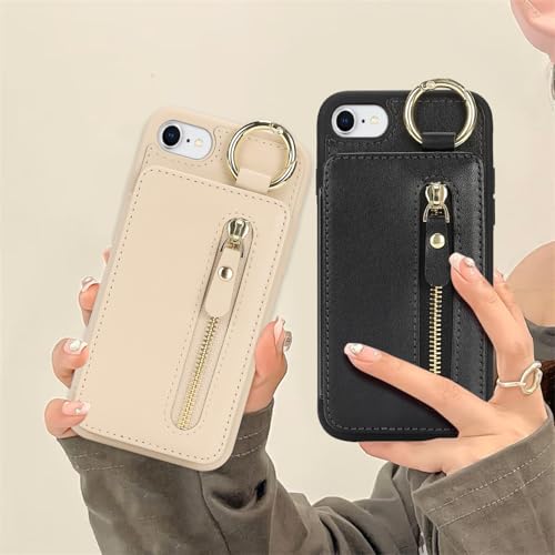 Havaya Flip Wallet Case for iPhone SE 3rd & 2nd Gen iPhone 8 & 7 - Beige - color: Beige-Ring, size: iPhone SE 3rd & 2nd Gen & 8 & 7 Case