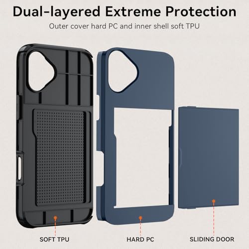 Qinmay Compatible with iPhone 16 Case with Card Holder, Dual Layer Shockproof,Heavy Duty Protective Hidden Slot Slim Wallet Phone Cover ,Blue - color: Blue, size: for iPhone 16