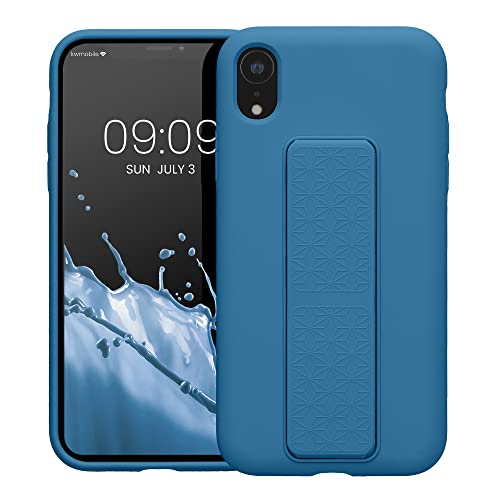 kwmobile Case for Apple iPhone XR Case - Soft TPU Cover with Silicone Coating - with Hand Strap and Stand Function - Shockproof - Caribbean Blue - color: caribbean blue