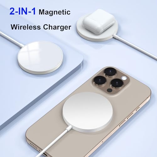 for MagSafe Charger 2 Pack, Magnetic Wireless Charging Pad for iPhone 17/17 Pro/17 Pro Max/Air/16 15 14 13 12 Pro Max Plus mini & AirPods 2 3 Pro, Strong Magnet, USB-C/A Ports (White) - color: White 2 Pack