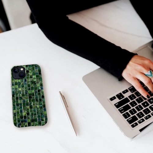 DJSOK Compatible with iPhone 14,Glossy PC Anti-Scratch Shockproof Case - Aesthetic Toned Tiles Green Glass - color: Aesthetic Toned Tiles Green Glass, size: iPhone 14