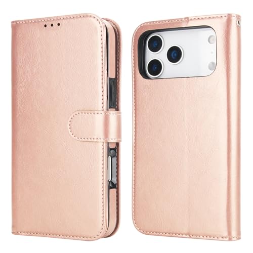 Bocasal Detachable Wallet Case Card Holder for iPhone 17 Pro Max Rose Gold | RFID Blocking Kickstand Card Slots Holder PU Leather Magnetic Shockproof Wrist Strap Removable Flip Protective Cover 6.9 inch - color: Rose Gold