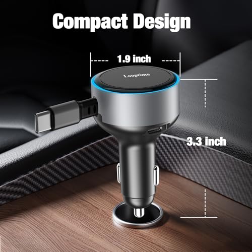 90W USB C Retractable Car Charger Built-in Type-C Cable for iPhone Android